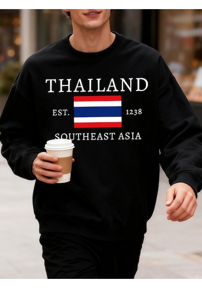 Startmore Startmoretayland Güneydoğu Asya Baskılı Sonbahar Erkekler Kazak Yumuşak Giysiler Trendy Gevşek Tüm Maç Siyah