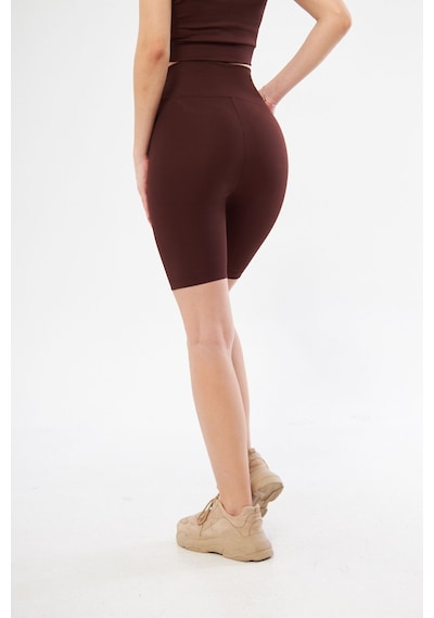 Lesa Wear Fitilli Yüksek Bel Likralı Toparlayıcı Kısa Şort Tayt Kahverengi