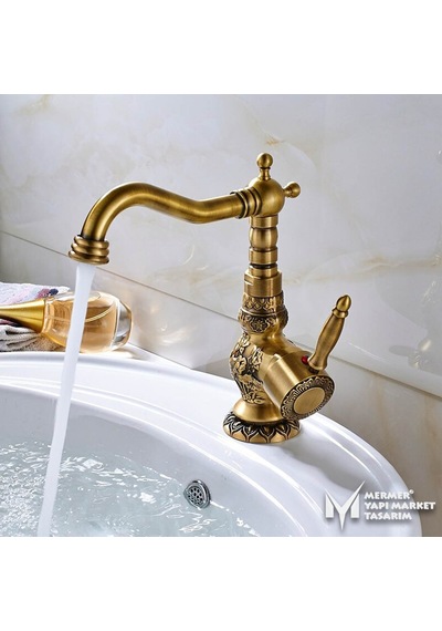 Antik İşlemeli Kısa Lavabo Bataryası