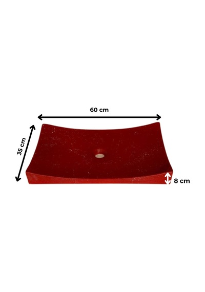 Mermer Desenli Tezgah Üstü Kayık Model Taş Lavabo 35 X 60 Cm Bordo