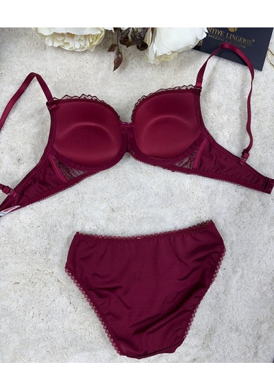 Le Jardin Parlak Simli İpli Brodeli Push-up Sütyen Külot Takım-50 Bordo