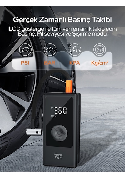 7go 7a3 Hava Pompası & Powerbank 150 Psı Ultra Basınç, Led Işıklı, Lcd Ekranlı, 4000mah Taşınabili