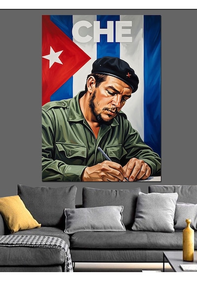 Che Guevara Çalışırken Resmi Dekoratif Kanvas - Mdf Ahşap Tablo