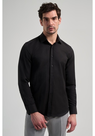 İmza Siyah Sert Yaka Düz Classic Pamuklu Slim Fit Gömlek 1004250214 Siyah