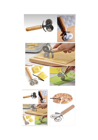Çift Başlıklı Ahşap Saplı Pizza Kesici Hamur Kesici Çok Renkli