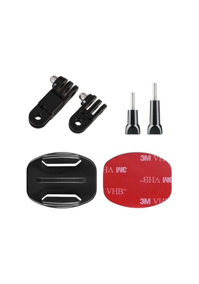 Gplus Bs06y 6 Parça Flat Zemin Düz Yüzey 3 Yollu Aksiyon Kamera Uyumlu 3m Yapışkan Motor Kask Bağlantı Seti Siyah