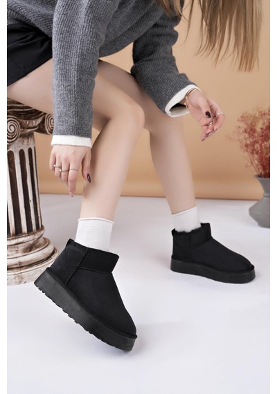 Nesilshoes Nesil Shoes Ypr 8391 Siyah Süet İçi Kürklü Su İtici Kadın Bot Siyah Nubuk