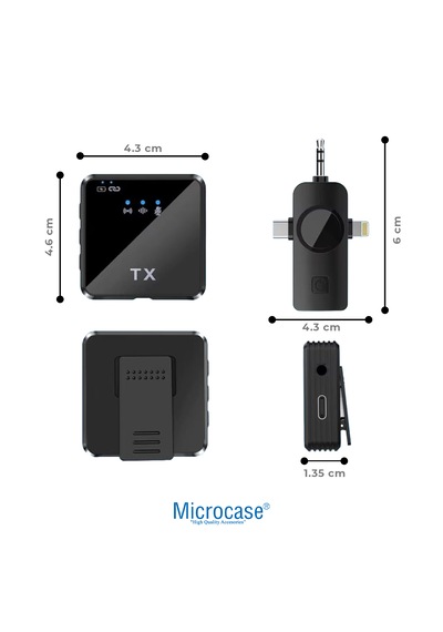 Microcase F11-2 Profesyonel 2'li Kablosuz Yaka Mikrofonu 3in1 Type-c Lightning 3.5mm Jack Kamera Telefon Bilgisayar Uyumlu Yayıncı Mikrofonu Al5770