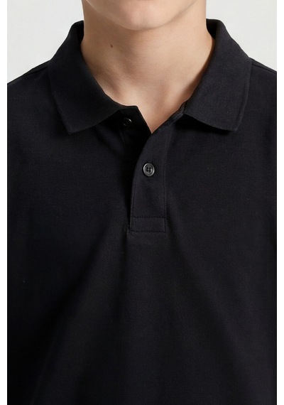 Tommy Life Siyah Polo Yaka Standart Fit Basic Unisex T-shirt - 11330