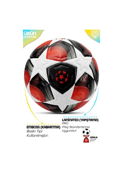Pro-series Pu Futbol Topu Lazer Kesim Şampiyonlar Beton Halı Saha Resmi Maç Futbol Topu Kırmızı 520 Kırmızı