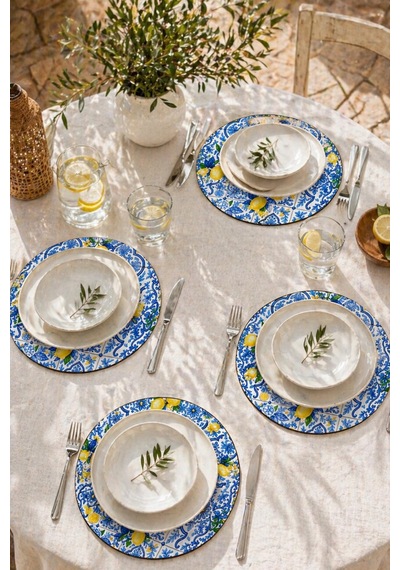 Motifli Ve Limon Desenli 4lü Supla Set 30 Cm Mdf Uv Baskı Çok Renkli