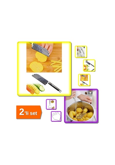 Tırtıklı Patates Kesme Bıçağı Dilimleyici + 27 Cm İnox Metal Paslanmaz Patates Ezici - 2li Set N1h8c Diğer