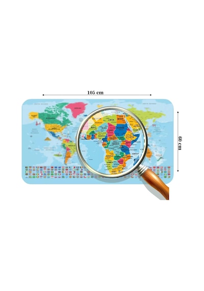 Türkçe Dünya Ve Türkiye Haritası Ülke Bayraklı Çocuk Ve Genç Odası Duvar Sticker-60x105-3882bayrak Renkli