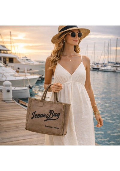 İcone Bag Icone Yıkamalı Denim Püskül Detaylı Şık Günlük & Plaj Çantası, Püsküllü Omuz Çantası Kahverengi