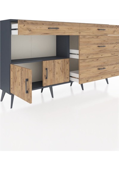 Arges Konsol Tek Raflı 4 Çekmeceli 2 Kapaklı 176x30x99 Antrasit-ç Antrasit-çam