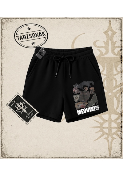 Tarzsokak Gotik & Grunge Streetwear Meouw Meouw Meouw Unisex Şort Siyah