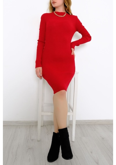 Bensu Store - Bisiklet Yaka Triko Elbise Kırmızı - 571.1612. 001