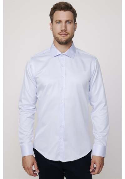 Tudors Modern Slim Fit Düz Saten Pamuklu Erkek Mavi Gömlek-25822-mavi Mavi
