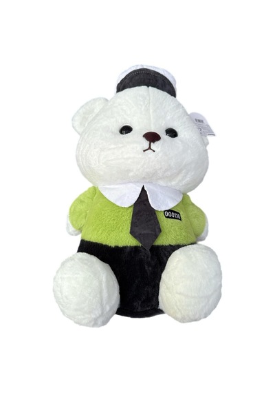 Şapkalı Kravatlı Sevimli Peluş Ayıcık Uyku Arkadaşım Hediyelik Peluş Ayı 50 Cm Beyaz