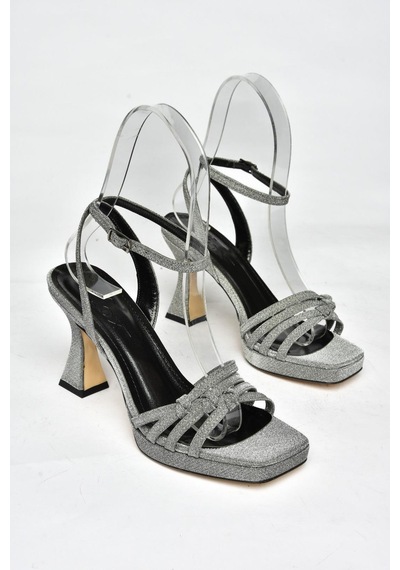 Fox Shoes S569315714 Platin Sim Kalın Topuklu Ayakkabı Platin