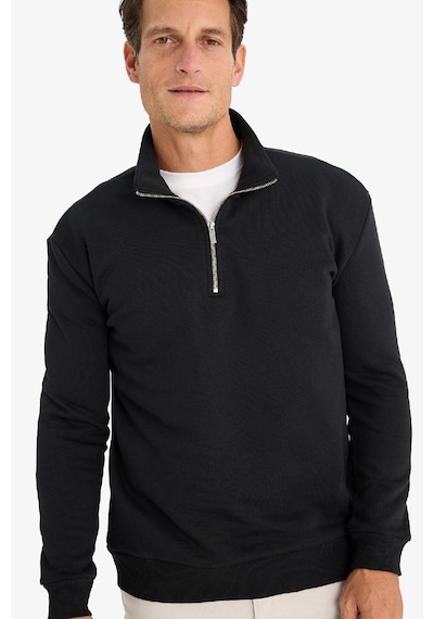 DeFacto Comfort Regular Fit Rahat Kalıp Fermuarlı Dik Yaka Basic Düz Sweatshirt X7405AZ25SPBK81