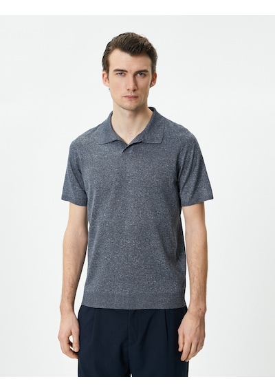 Koton Polo Yaka Triko Kazak Slim Fit Kısa Kollu Kırçıllı Lacivert 4sam70008ht Lacivert