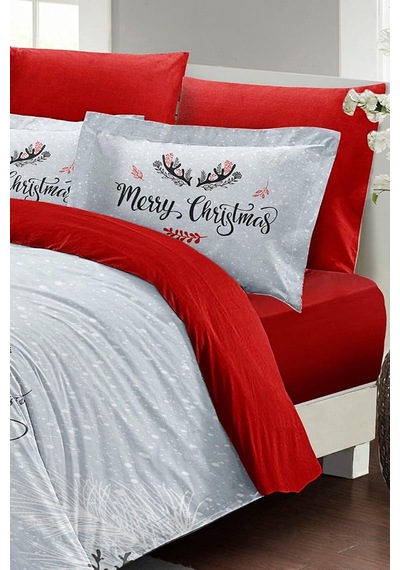 Tr King Size Yılbaşı Süsü Wishing You Noel Pamuk Saten 3d Çift Kişilik Nevresim Takımı, Monohome42356 Genel