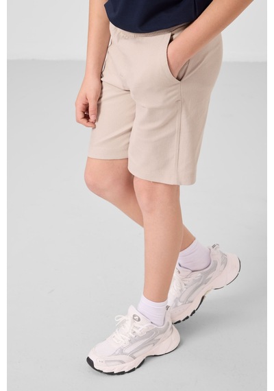 Lacivert-taş Pamuklu Oversize Fit Dokuma Hafif Esnek Chino Erkek Çocuk Şort Takım - 11279 Lacivert