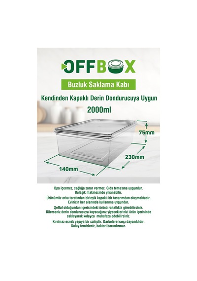10 Adet Sızdırmaz Kapaklı Derin Dondurucuya Mikrodalgaya Uygun Saklama Kabı 2 Litre Plastik 50 X 70 Diğer
