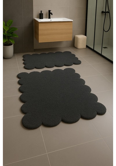 Buççin Online Mağaza Modern Dekoratif Kaymaz Taban Papatya Şekilli Dekoratif Banyo Paspası Klozet Takımı 80x120-50x80 Cm Çok Renkli