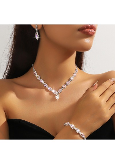 Rhinestone Kolye Küpe Bilezik Gelin Takı İçin Set, Yıldönümü Anneler Günü Hediyesi Çok Renkli