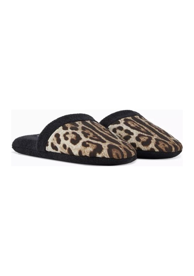 Dolce & Gabbana Casa Unisex Leopar Desenli Terlik, Pamuklu, Yumuşak Doku & Rahat Kahverengi
