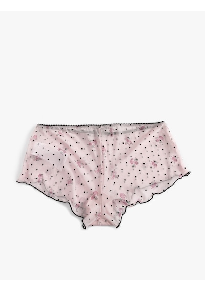 Koton Fiyonk Detaylı Çiçek Desenli Puantiyeli Mini Şort Pijama Altı Pembe Desenli 7wlk80006mk
