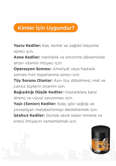 Cutepet Multivit Kedi Vitamin Ve Mineral Tableti 60 Adet Günlük Bağışıklık Ve Enerji Takviyesi