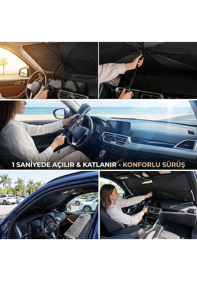 Buffer Premium Katlanabilir Araç Ön Cam Güneşliği Şemsiye Tipi Oto Güneşlik, Uv Korumalı Isı Yalıtıml 1