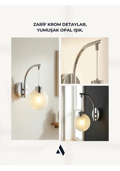 Fiora Midye Cam Küre Duvar Aplik Gold & Krom Seçenekli Gümüş