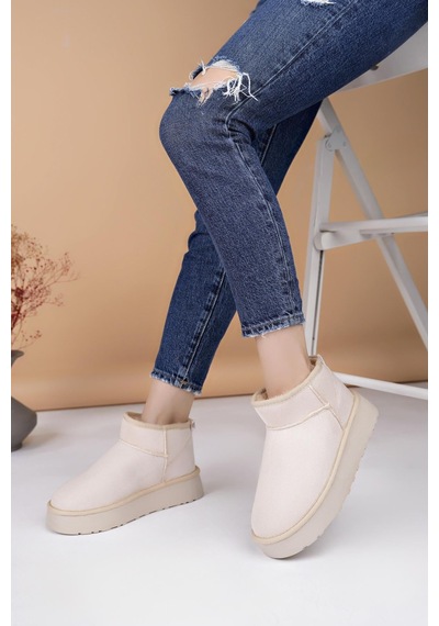 Nesilshoes Nesil Shoes Ypr 8391 Bej Süet İçi Kürklü Su İtici Kadın Bot Bej Nubuk