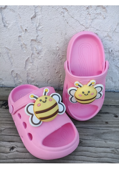 Huzurlu Adımlar Arı Desenli Çocuk Sandalet Pembe