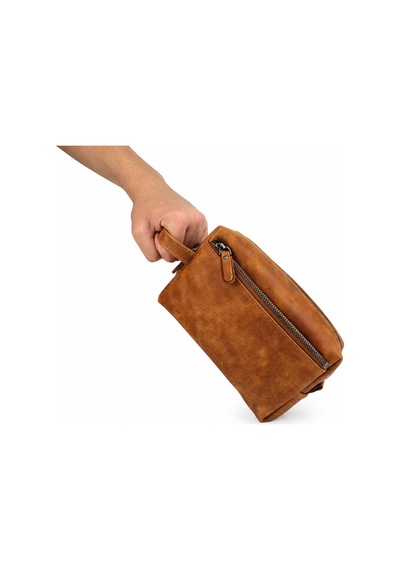 Alphaclub Bag Erkek Hakiki Deri Taba Fermuarlı El Ve Clutch Çanta