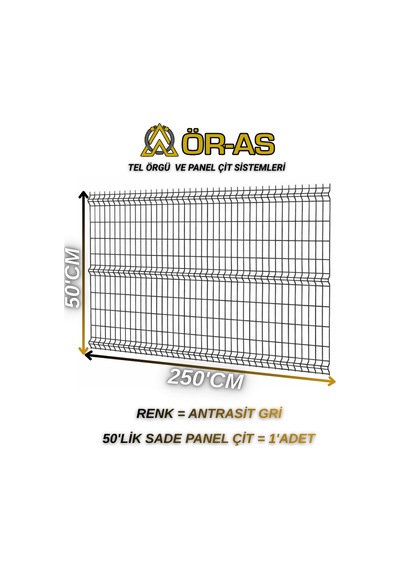 Antrastik Gri Bahçe Teli Panel Çit 50cm X 250 Cm 1-adet