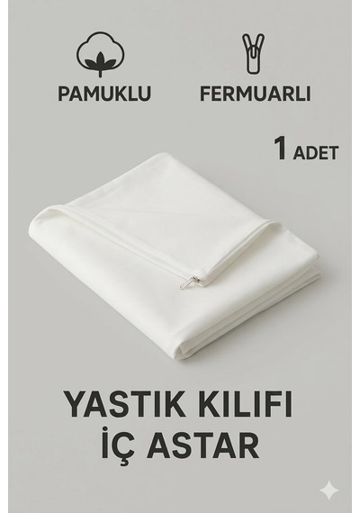 Pamuklu 1'li Fermuarlı İç Yastık Kılıfı Beyaz Renkli İç Astar Yastık İç Kılıfı 50x 70 Şilte Diğer