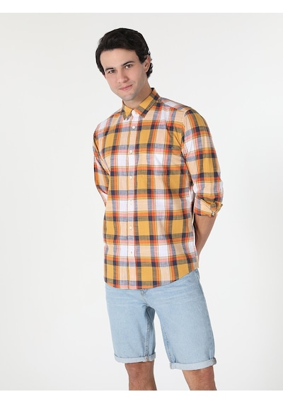 Colin's Regular Fit Kareli Erkek Sarı Uzun Kol Gömlek CL1059563_Q1.V1_YLS Turuncu