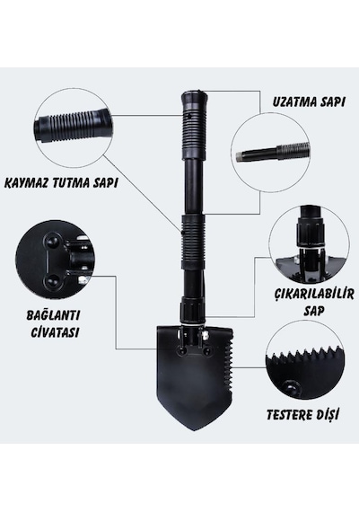 Nurgaz Kamp Katlanır Kürek Siyah