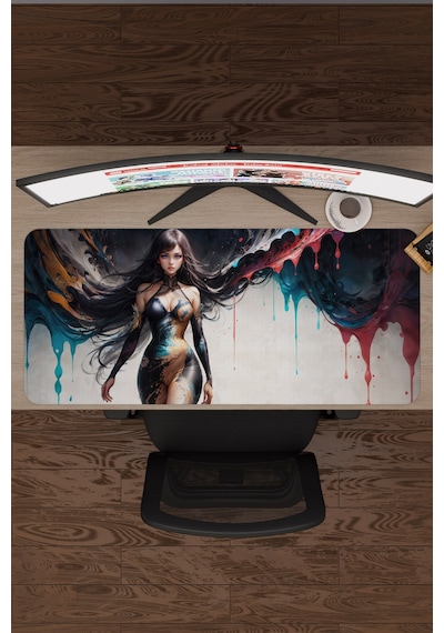 Dijital Art Anime Kadın Figür V5 90x40 Xxl Gaming Kauçuk Kaymaz Taban Mouse Pad Fare Altlığı