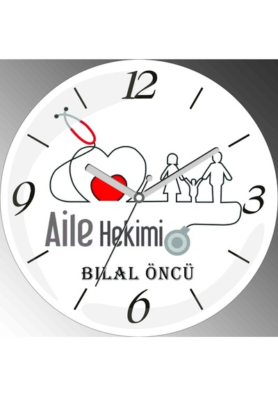 Aile Hekimi Çap 30cm Sessiz Akar Bombeli Gerçek Cam Duvar Saati Beyaz - Siyah