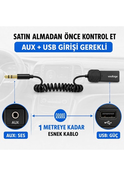 Lexroo Bluetooth 5.4 Araç Aux Adaptörü, 3.5 Mm Jack Araç Ses Kiti