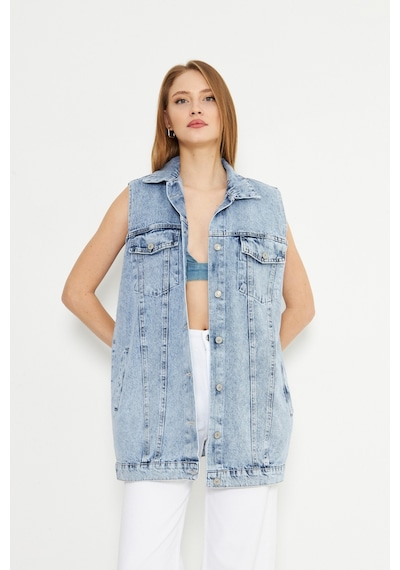 Esra Butik78 Açık Mavi Oversize Kot Yelek Modern Ve Zamansız Şıklık