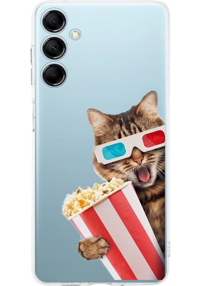 Samsung Galaxy M35 İle Uyumlu Kedi 1 Baskılı Kamera Korumalı Şeffaf Kılıf Şeffaf