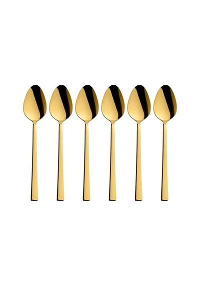 Parlak Gold Tatlı Kaşığı Seti, Kahvaltı Kaşık Seti, Paslanmaz Çelik, 6 Adet