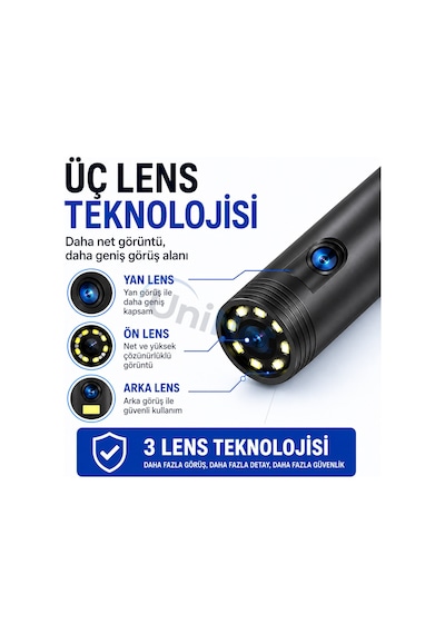 Uninet Iphone Için 10 Metre Wifi Özellikli 3 Kameralı Endoskop Yılan Kamera 1080p Hd